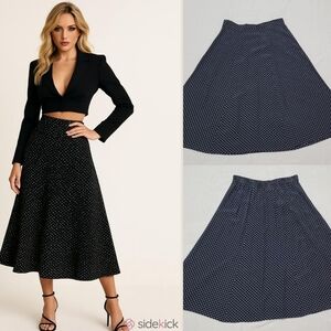 Southern Lady Vintage Black White Polka-dot High Waisted Paneled Midi Skirt 16